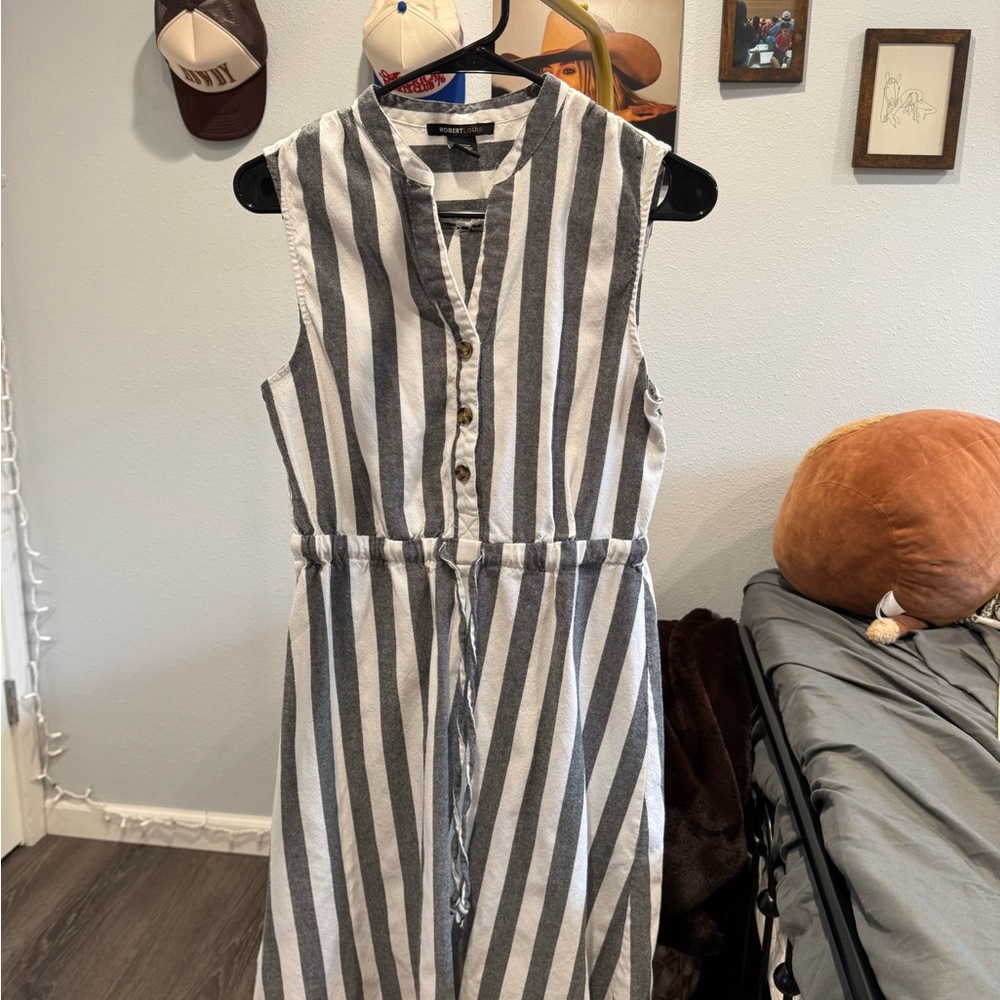 Striped Sleeveless Dress with Tie Waist